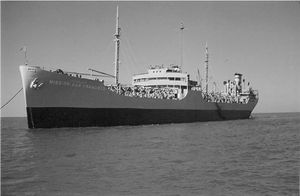 (PD) Photo: United States Navy USNS Mission San Francisco (T-AO-123) at anchor, date and place unknown.