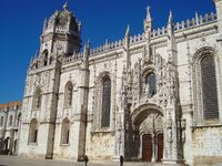 South Façade of the Jerónimos Monastery, built in commemoration of Vasco da Gama's voyage to India