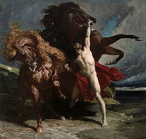Painting of man with horses.
