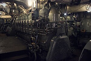 Port engine of Fireboat Firefighter 's installed power system, she has Twin V16 1500HP Winton Diesel Engines of which power a diesel-electric system.jpg