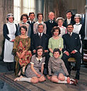 Hudson (Gordon Jackson) (fifth from left, top) in the television series Upstairs, Downstairs.