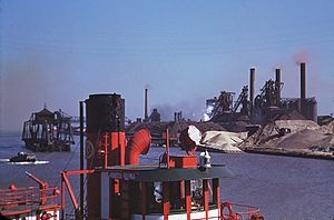 The fireboat Joseph Medill and 3 stacks of Youngstown S + T. - South Chicago.jpg