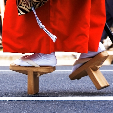 Tengu-geta shoes may be worn in traditional festivals.Photo © by Sonny Santos, used by permission.
