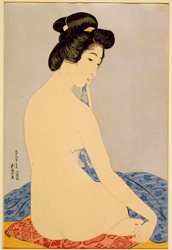 浴後の女 Yokugo no Onna ('Woman after a bath'); woodblock print by Goyo Hashiguchi (橋口五葉 Hashiguchi Goyou), 1920.