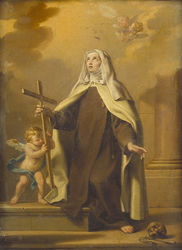 (PD) Painting: Jacopo Alessandro Calvi Saint Margaret of Cortona, Italy, the patron saint of the falsely accused, hobos, homeless, insane, orphaned, mentally ill, midwives, penitents, single mothers, reformed prostitutes, stepchildren, and tramps.