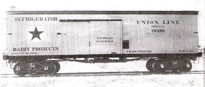 (PD) Photo: Smithsonian Institution Union Refrigerator Line refrigerator car #6699, used to transport milk, cheese, and eggs.