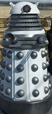 The Daleks are terrifying, Nazi-inspired creatures in the science fiction series Doctor Who. Though the design has changed little since their first appearance in 1963, this larger-than-usual and somewhat cartoonish redesigned version of 2010 proved controversial with some fans. The front appendages include an eyestalk, interface device that uncannily resembles a sink plunger, and an exterminating weapon.
