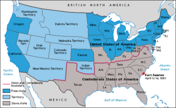 Map of the division of the states before the start of the Civil