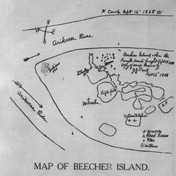 (PD) Drawing: J.J. Peate A hand-drawn map of the Beecher Island battle site prepared by a member of the rescue expedition.