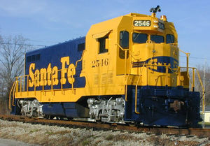 (CC) Photo: B. Holts / TrainWeb.com ATSF #2546, a restored angled-cab CF7 on display at the Kentucky Railway Museum in New Haven, Kentucky in 2001.