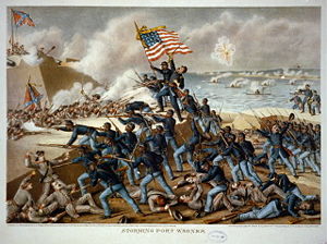 The Storming of Ft Wagner-lithograph by Kurz and Allison 1890.jpg