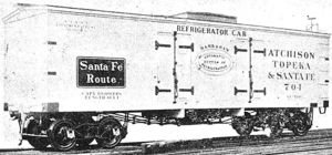 (PD) Photo: American Car and Foundry Company A rare double-door refrigerator car utilized the "Hanrahan System of Automatic Refrigeration" as built by ACF, circa 1898. The car had a single, centrally located ice bunker which was said to offer better cold air distribution. The two segregated cold rooms were well suited for less-than-carload (LCL) shipments.