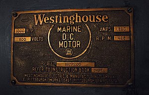 Nameplate for one of Fireboat Firefighter 's 600V DC Marine Motors.jpg