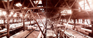 (PD) Photo: Lycurgus S. Glover Rows of reefers in various stages of construction fill MDT's car shop, circa 1905.