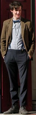 2010: Matt Smith on location and in costume as the Doctor while filming his first season of Doctor Who. As a contrast to his youthful appearance, Smith portrays the Doctor as an eccentric, professorial figure.