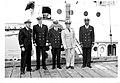 Photo of Oliver Henry with officer corps of the high-endurance cutter Mackinac in 1952. (U.S. Coast Guard).