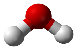 Stick and ball model of a water molecule